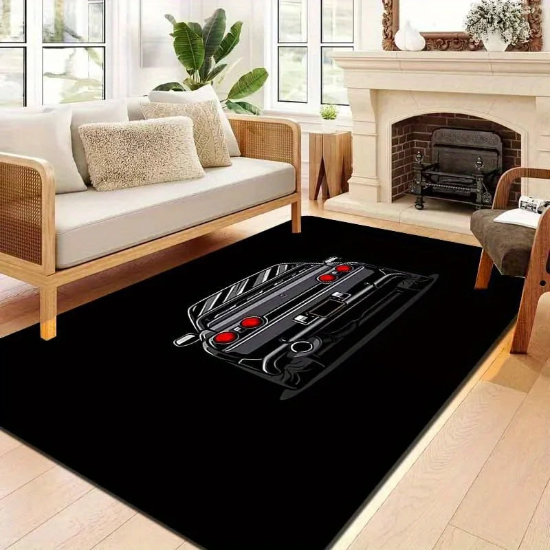 Black Sports Car GTR Flannel Rug JDM Style Floor Mat Non-slip Carpet for Living Room Bedroom Gamer Room Home Decor