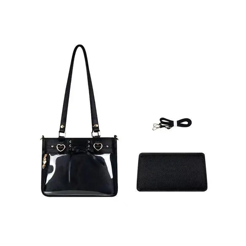 JIAERDI Transparent Ribbon Bow White Ita Bag Women Harajuku Aesthetic Large Capacity Shoulder Bags Lady Versatile Satin Handbag