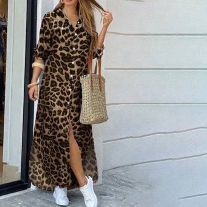 New Autumn Long Dress Long Sleeve Shirt Dress Women Denim Long Dresses Pocket Button Shirt Print Dress Casual Loose Dresses 2023