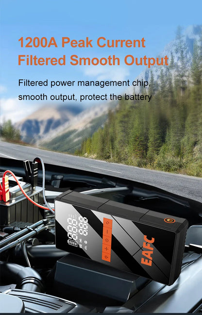 Car Jump Starter With Air Compressor LCD Screen  Portable Booster Charger 1200A Powerful Car Battery Starting Device Car Starter