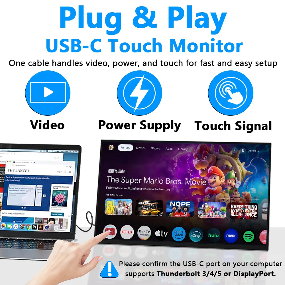 14 Inch Touch Portable Monitor Carbon Fiber 1920×1200 16:10 60Hz IPS Screen Built-in Kickstand External Display For Laptop Phone