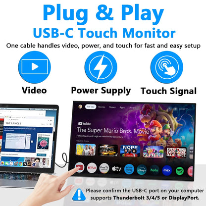 14 Inch Touch Portable Monitor Carbon Fiber 1920×1200 16:10 60Hz IPS Screen Built-in Kickstand External Display For Laptop Phone