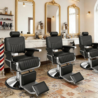 Barber Chair, Modern Hydraulic Reclining Barber Salon Chair with Vertical PU Leather, Adjustable Headrest & Footrest,Customized