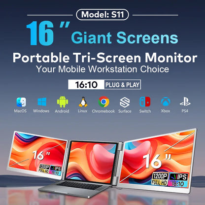 Dual Screen Extender FHD IPS Gaming Display Portable LCD Backlit Monitor High Definition for Productivity 14 to 16 inch Rospider