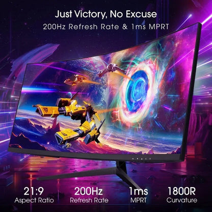 30-inch Curved Gaming Monitor 21:9 2560x1080 Ultra Wide/ Slim HDMI DisplayPort up to 200Hz Build-in Speakers, Metal Black
