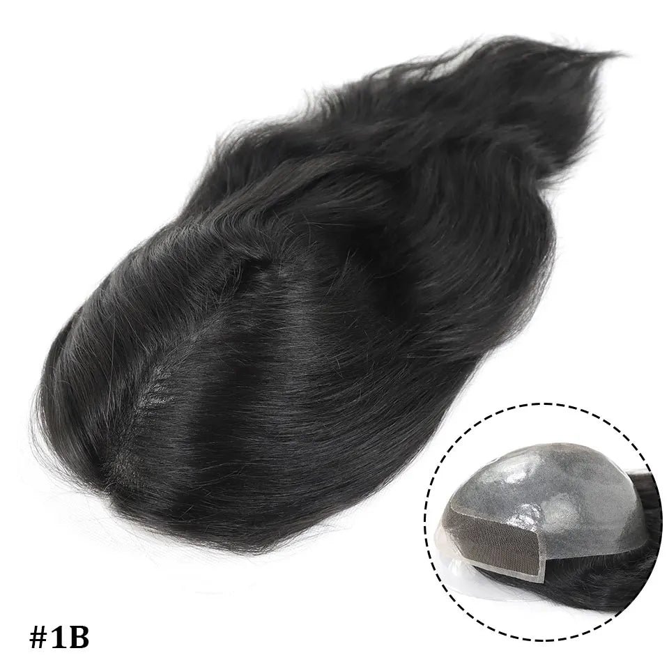 Brown Long Human Hairpieces Men's Toupee Natural Hairline Lace Front Male Wig Breathable Lace With PU Hair Replacement Systems