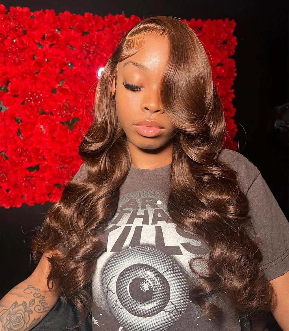 Body Wave Chocolate Brown Lace Front Wig Human Hair 13x6 HD Transparent Lace Frontal Wig 30 Inch Color Lace Front Wig Preplucked