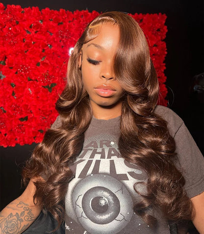 Body Wave Chocolate Brown Lace Front Wig Human Hair 13x6 HD Transparent Lace Frontal Wig 30 Inch Color Lace Front Wig Preplucked