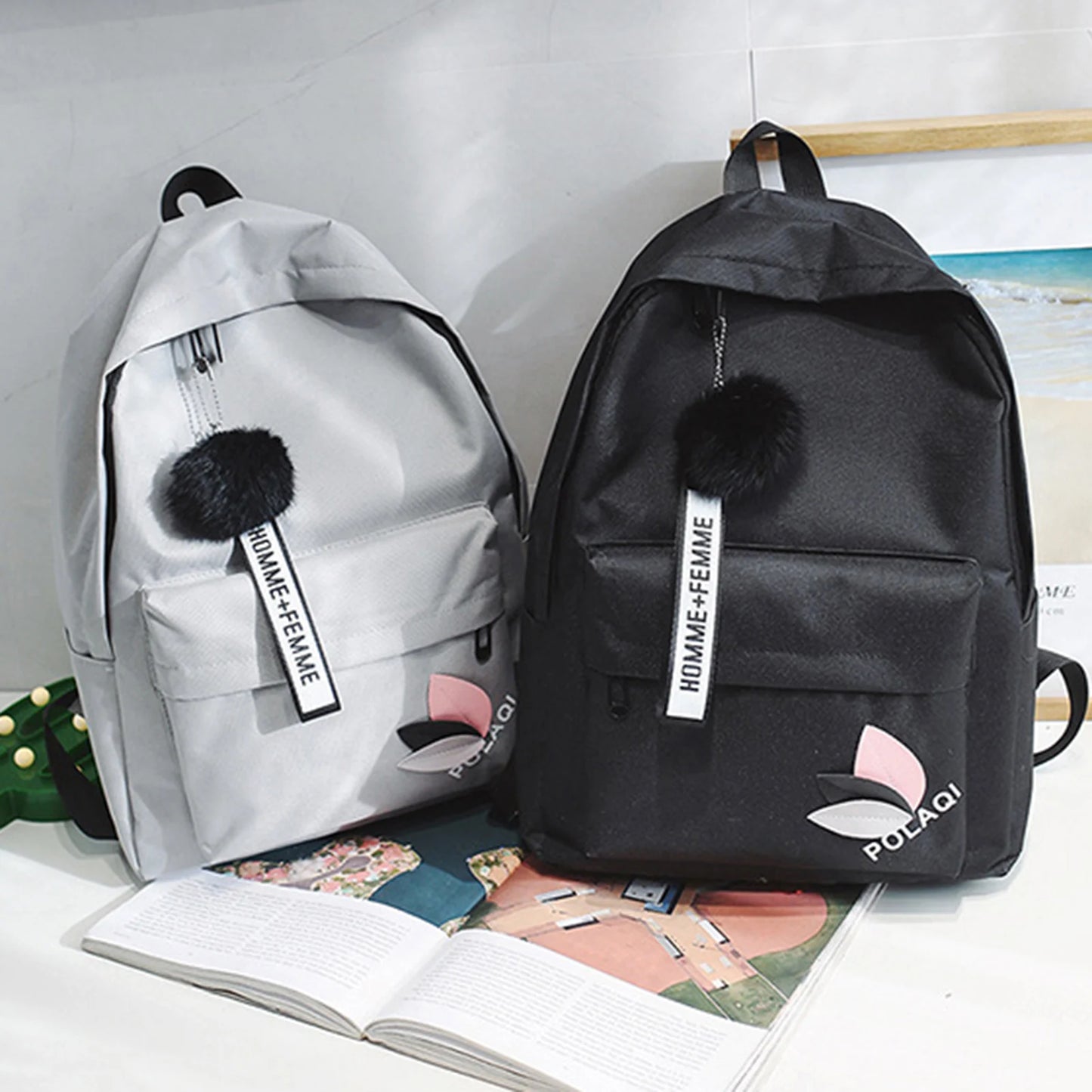 Women's Canvas Backpack for Junior High School Students Triangular Reinforcement Canvas Backpack Waterproof Canvas Backpack
