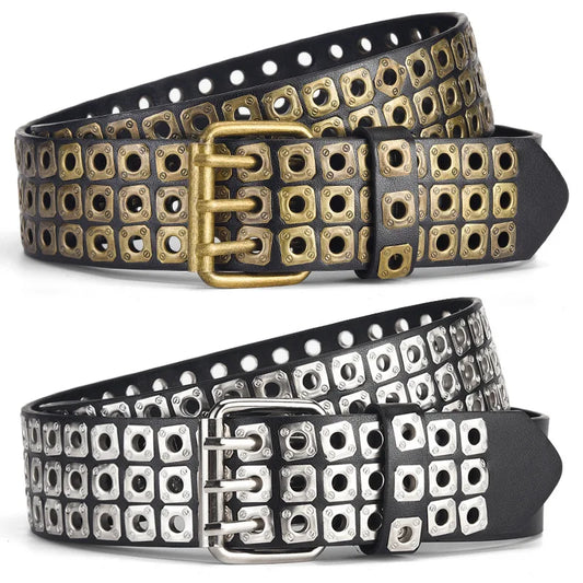 2025 new unisex belt with carved air eye punk style belt, personalized and trendy pants belt