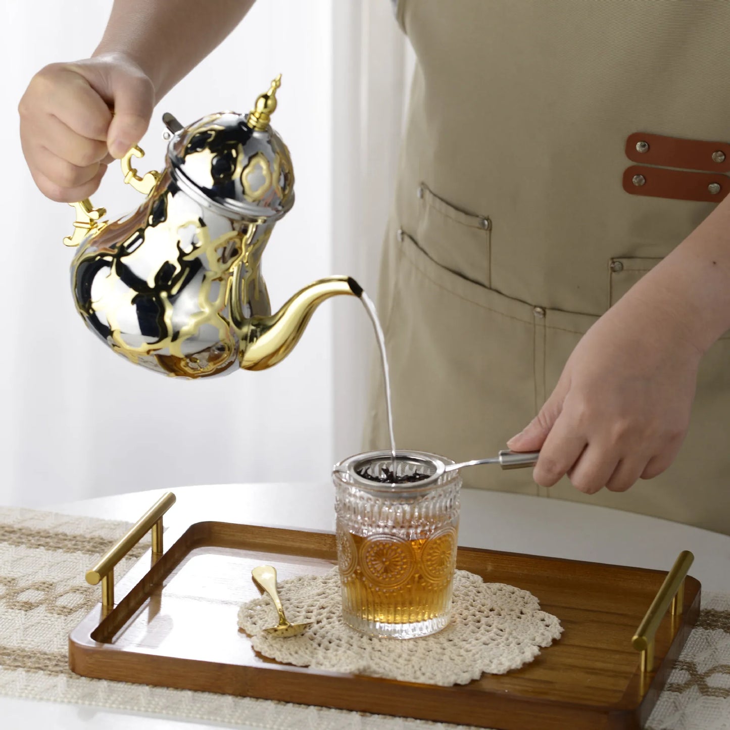 Moroccan Stainless Steel Teapot Gold Arabic Pot Moroccan Inox Teapot Middle East