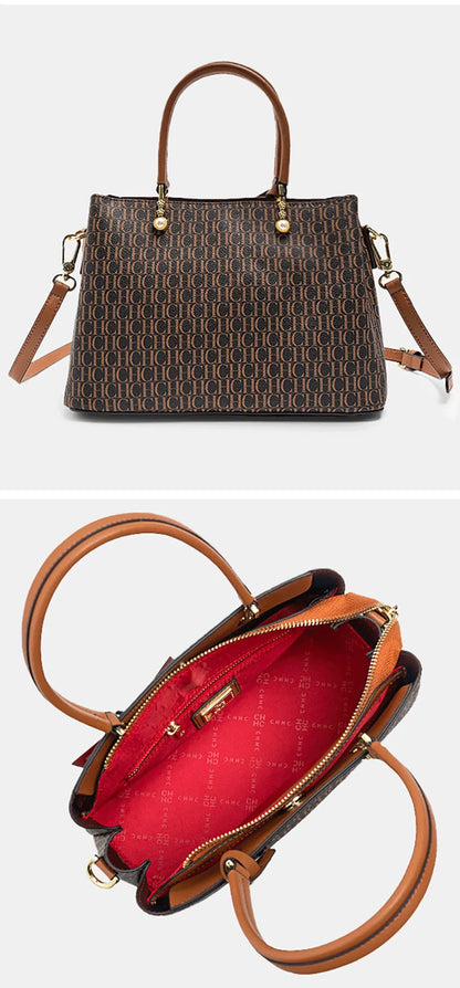 CH Letter Printed Handbag Light Luxury Brand Letter Pendant Design Fashionable and High-quality PU Leather Tote Bag