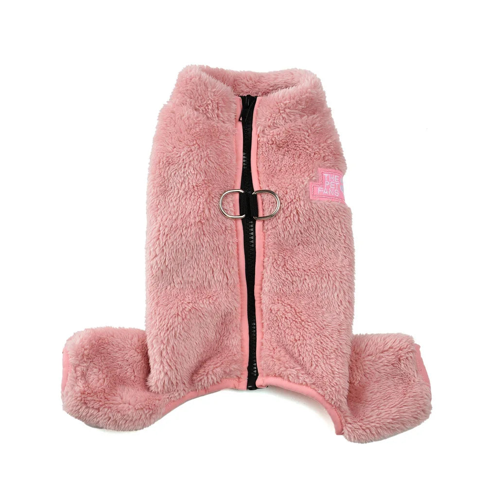 Soft Fleece Dog Clothes Winter Four Legs Covered Plush Pet Coat D-Ring Zipper Puppy Jacket Autumn Overall For Small Middle Dog