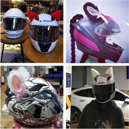 Motorcycle Helmet Cat Ears Decoration Cute Plush Stickers Motocross Helmet Full Face Off Road Helmet Decor Cosplay Styling