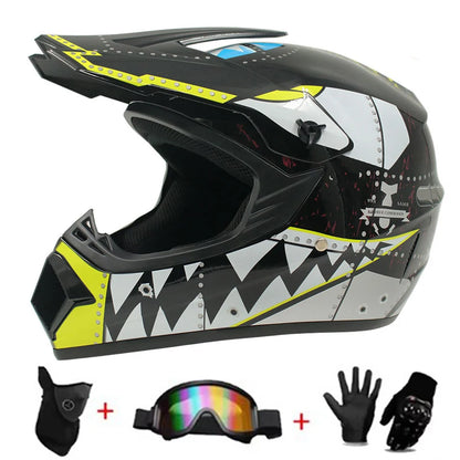 Kids Motocross Helmet Full-Face Kit - DOT & ECE Certified Motorcycle Helmet + Off-Road Goggles + Protective Gloves