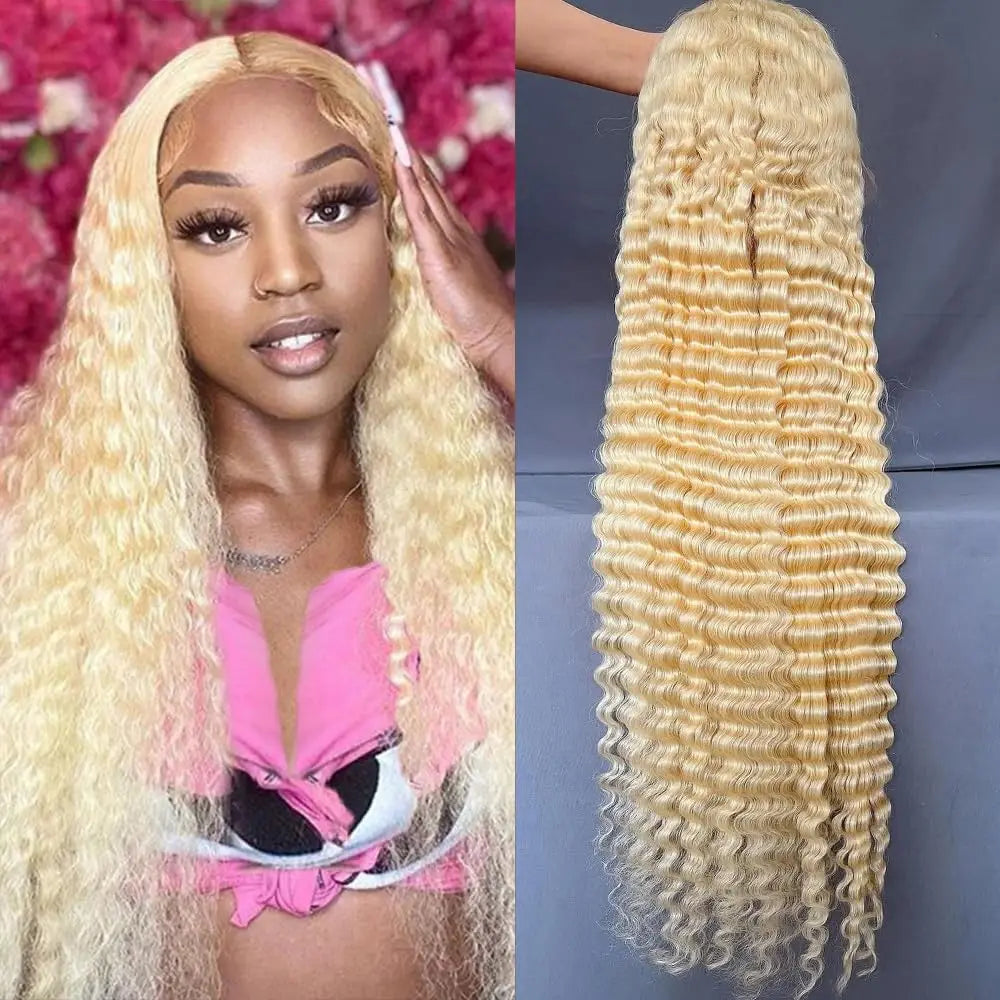 Deep Wave Wigs Human Hair Lace Front 613 13x6 HD Transparent Curly 200% Density Pre Plucked Lace Frontal Wig For Women 30 Inch