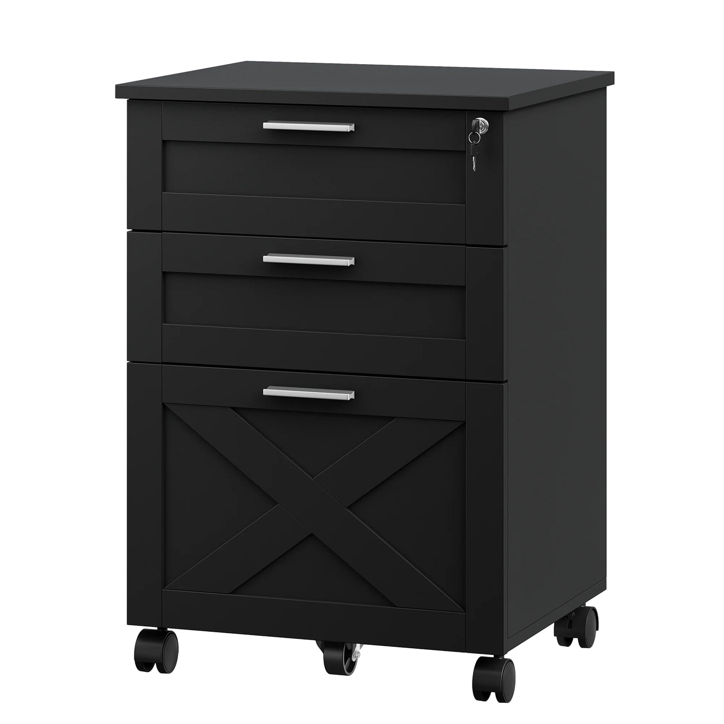 3 Drawer Rolling File Cabinet with Lock & Casters, Wooden Mobile Storage Organizer Printer Stand, Fits A4/Letter for Home Office
