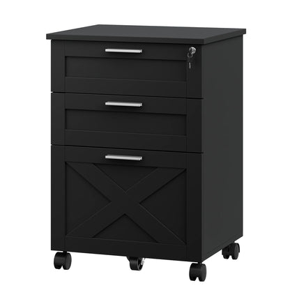 3 Drawer Rolling File Cabinet with Lock & Casters, Wooden Mobile Storage Organizer Printer Stand, Fits A4/Letter for Home Office