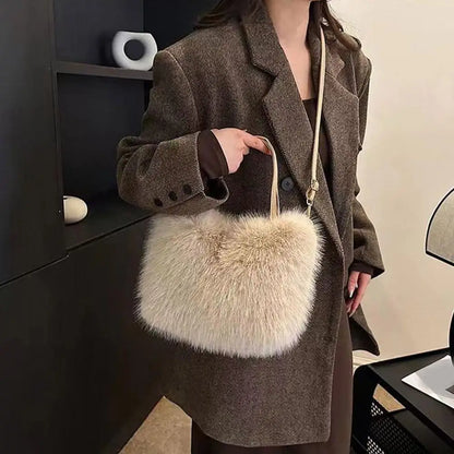 Fahion Faux Fur Tote Bag Women's Bucket Plush Luxury Design Ladies Handbags Winter Crossbody Shoulder Bags