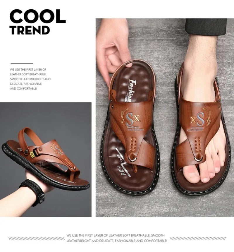 Sandals for Men High Quality Cow Leather Sandals Outdoor Casual Sport Sandals Anti Slip Beach Slippers for Men Summer Slippers