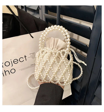 Women Pearl Bag Small Mini Tote Bucket Bag Woven Crossbody Hand Bags for Women Coin Purse Wallet Handbag Ladies Shoulder Bags