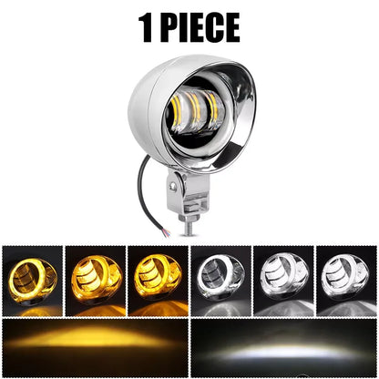 Motorcycle LED Spot Driving Light Dual Color Headlight Auxiliary Spotlight Lamp ATV Scooter Moto Fog Light for Honda Kawasaki
