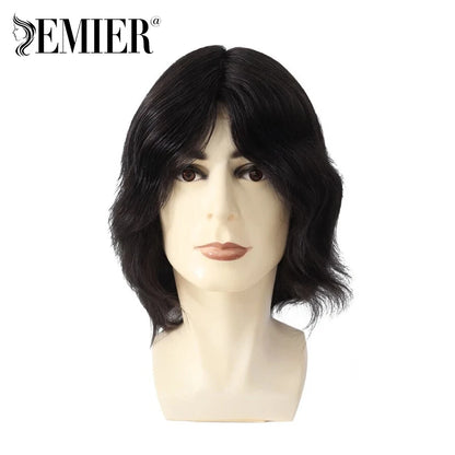 Full Head Wig For Men 6" Natural Straight Fine Mono With Pu Cap Men Wig 1/2" French Lace in Front Indian Human Hair Wig For Men