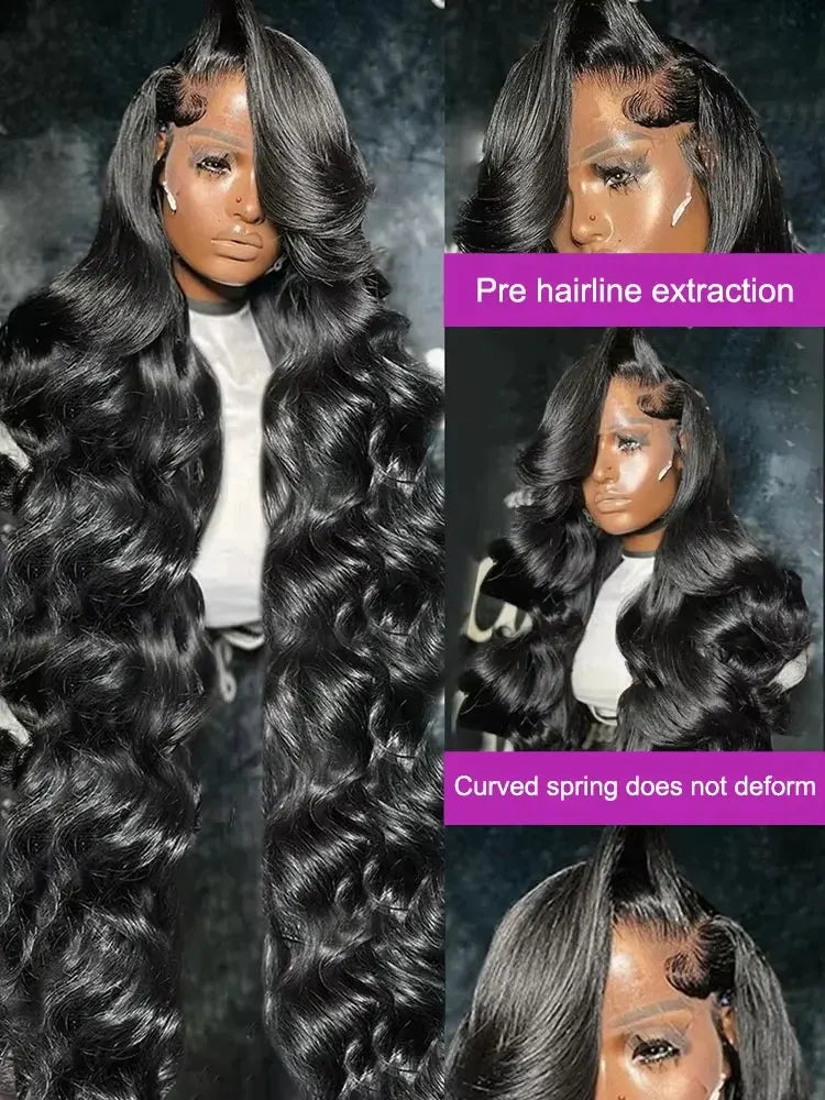 40 Inch 13x4 Transparent Body Wave Lace Front Wigs 250 Density  13x6 HD Lace Frontal Human Hair Wig Long Black Human HairWig Natural Color
