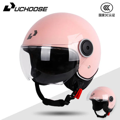 UCHOOSE 3/4 Open Face Motorcycle Helmets With For Men Women Vintage  Moto Bike Cascos Scooter Protective helmets
