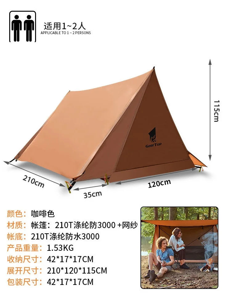 Camping Single Layer Two Person Tent Shelter 2 In 1 Windproof Light Weight Tent (No Poles)