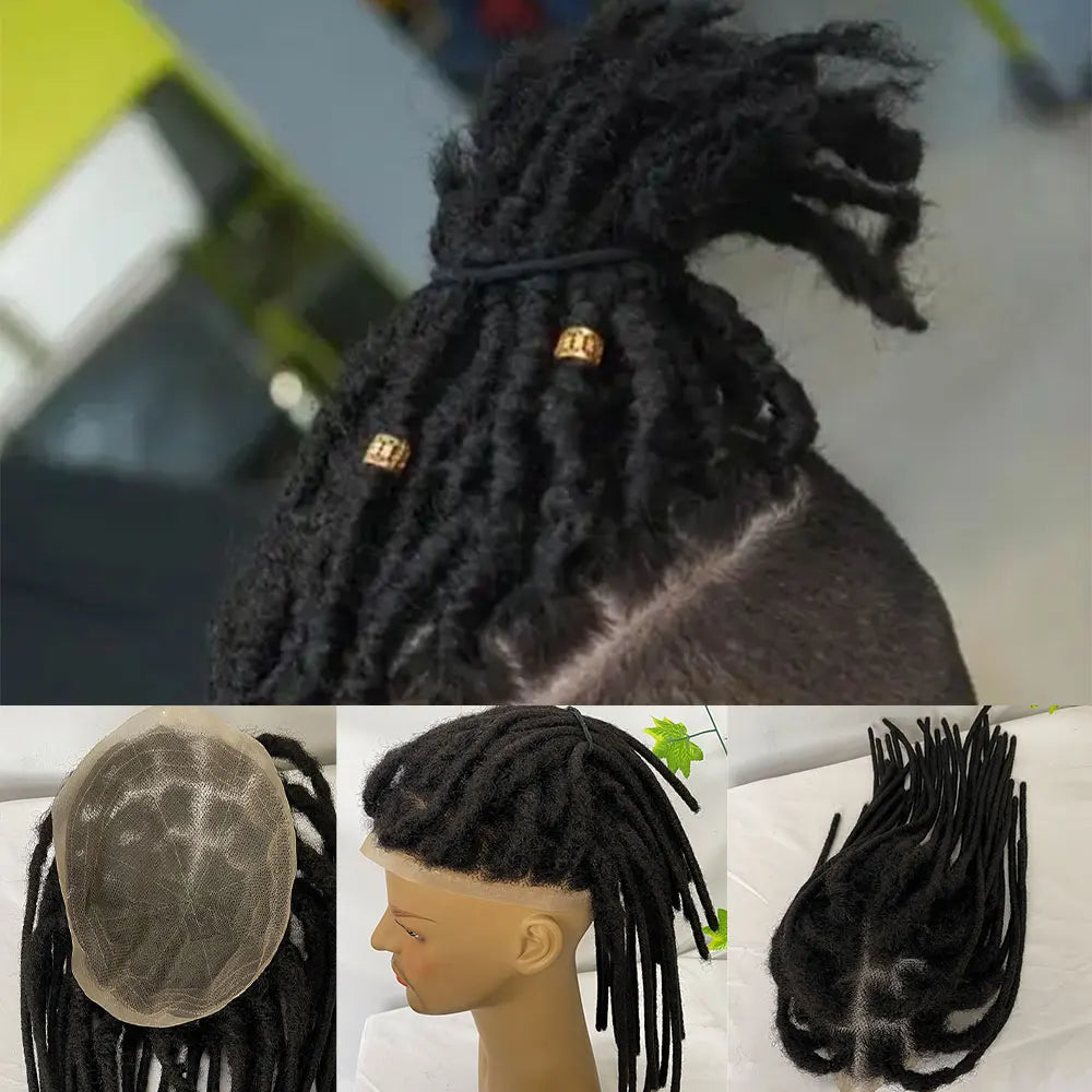 Human Hair Transparent Full Lace Base Afro Dreadlock Extensions Toupee For Men/Women 0.6cm Loc Extensions Human Hair Dreadlock1B