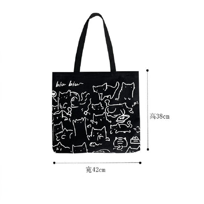 Canvas Bags Handbag for Women Shopper Cute Cat Tote Bag with Zipper Designer Bag Japanese Style Cartoon Small Shoulder Bags