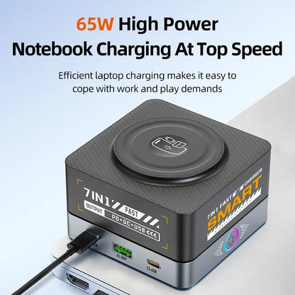 200W 7-in-1 Smart Charger PD Fast Charging USB Type C Power Station for iPhone 16 15 pro Max Multi-Device Charging Station