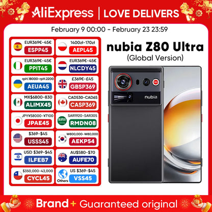 nubia Z80 Ultra 5g Smartphone Global Version Snapdragon 8 Elite Gen 5 6.85'' 144Hz Oled Display 7200Mah 90W Fast Charging 64Mp