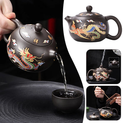 Hand-made Dragons Phoenixs Color-changing Purple Clay Teapot Reusable Tea Pot For Brewings Tea Cup Infuser Teapot Valuable Gift