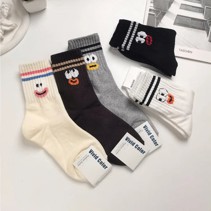 Designer socks Korean Style Cute Cartoon Playful expression Socks Women's Trendy Japanese Pure Cotton Fun Quirky Mid-Calf Socks