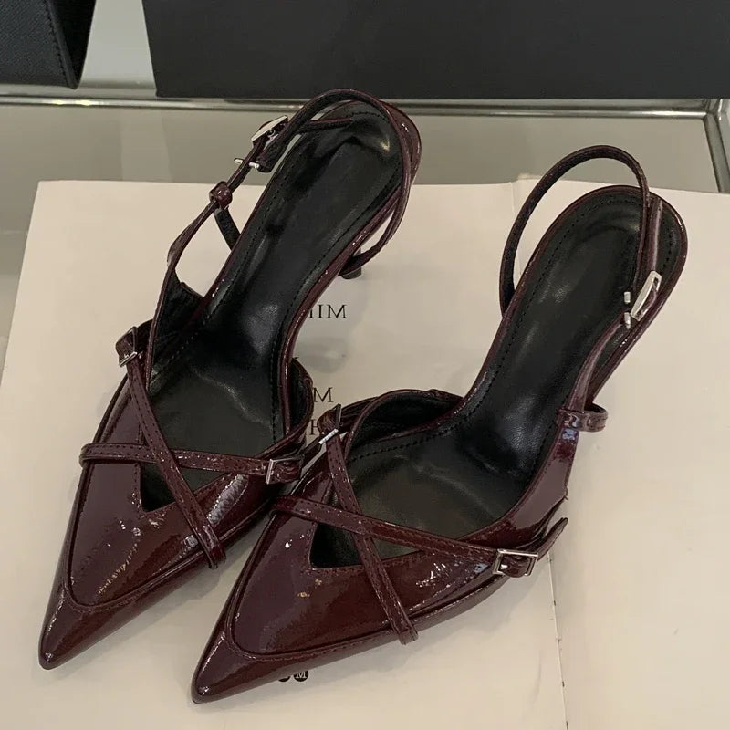 Street Style Sexy Buckle Strap Women Pumps Elegant Pointed Toe Thin High Heels Banquet Party Slingback Shoes Sandals