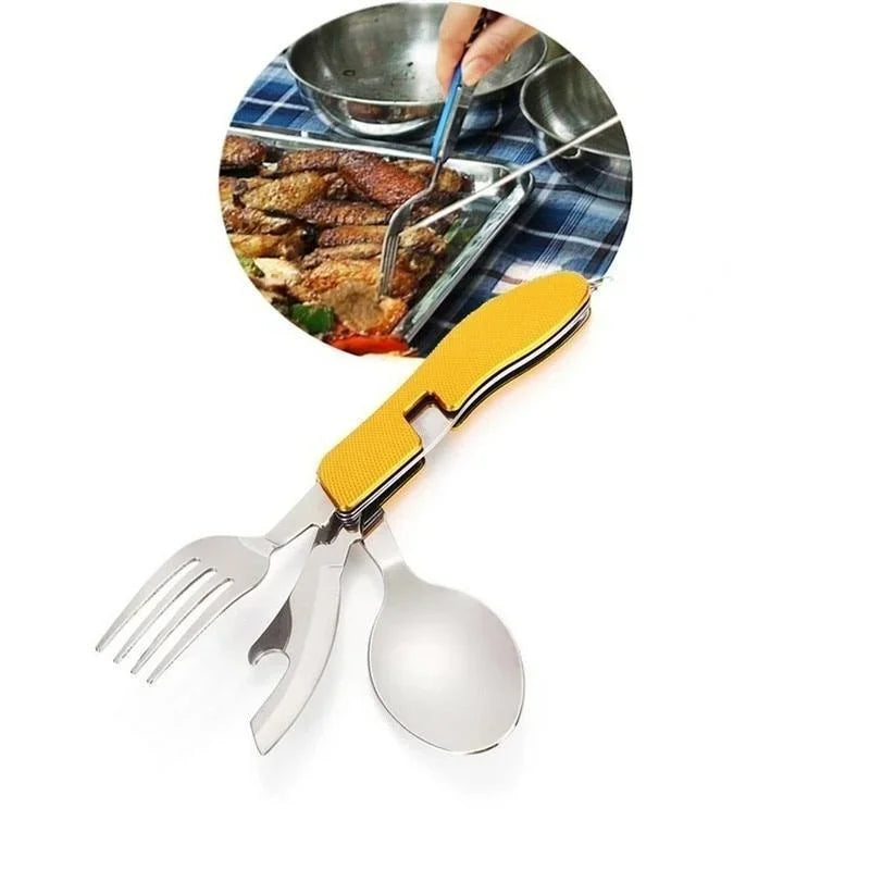 4 in 1 Camping Utensils Cutlery - Camping Stainless Steel Folding Pocket Kits for Hiking Survival Camping Travel