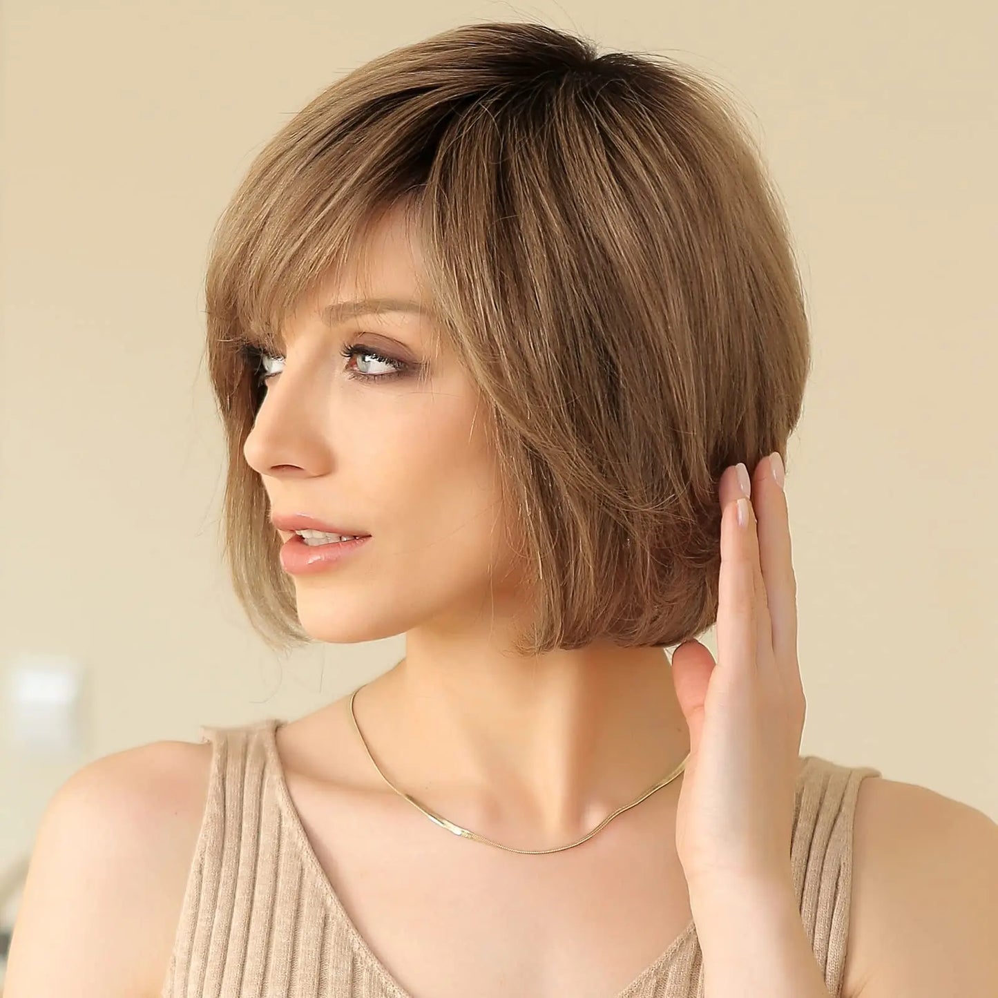 Hand-Tied Lace Front Wig Ombre Blonde Remy 100% Human Hair Wigs Natural Layered Bob HD Transparent Lace Frontal Hairs for Women