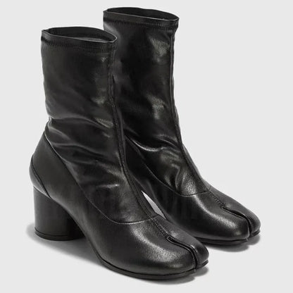 2025 Luxury Brand Designer Split Toe Ankle Boots New Fashion Chunky Round High Heels Women Boots Winter Plaid Boots