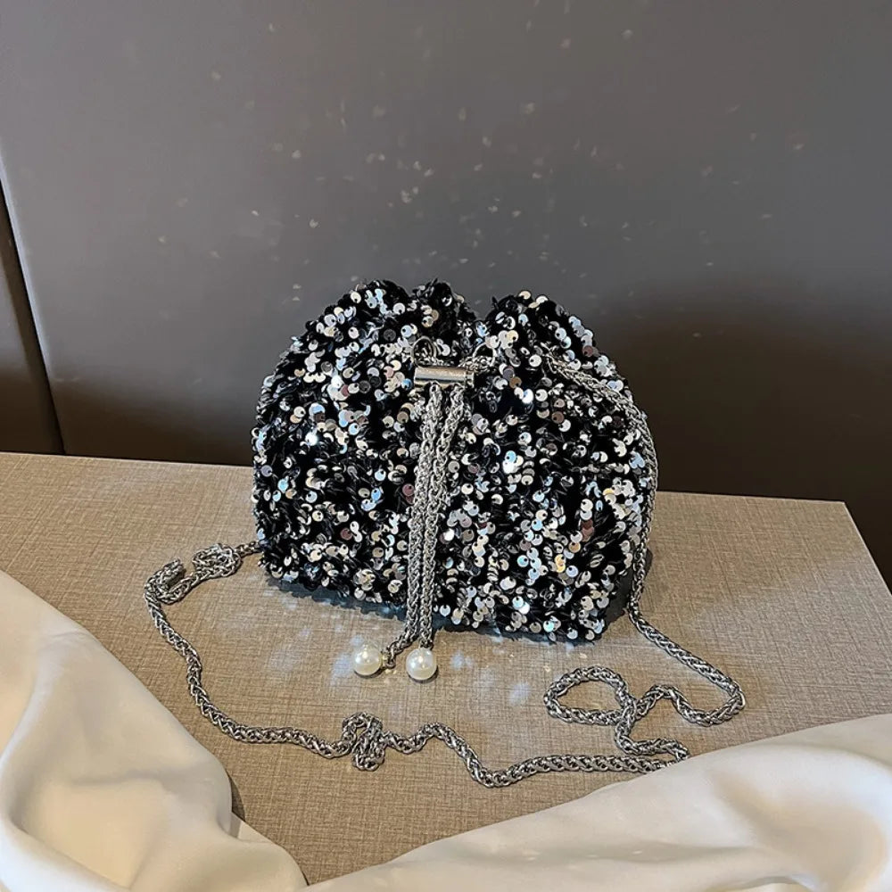 Good-looking Personality Sequin Women's New Korean Bucket Bag Bright Eyes Style Fashion Crossbody Dinner Single Shoulder Bags