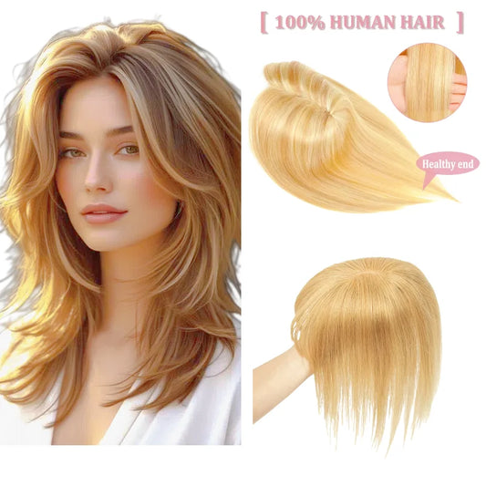 Lace Front Topper For Women Human Hair With Pre-Cut Bangs & Middle Part | 10x12cm 12inch Easy To Wear Wig