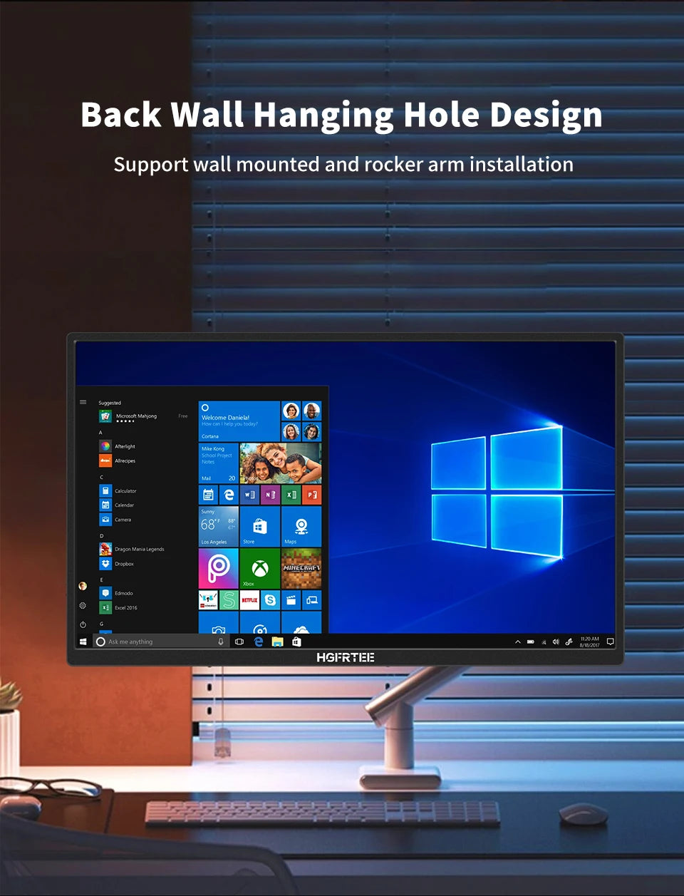 HGFRTEE 18.5inch Portable Monitor 120Hz RGB100% With VESA Hole & Back bracket Laptop Extended Display ADS-IPS HDR Screen