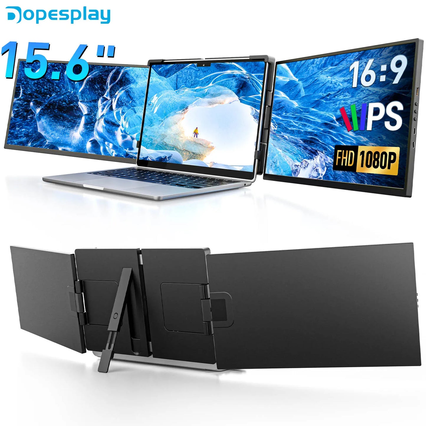 Dopesplay 15.6 inch Triple Screen Extender for Laptop Mini PC 1080 FHD IPS External Extension Portable Dual Monitor For MAC Wins