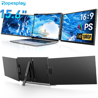 Dopesplay 15.6 inch Triple Screen Extender for Laptop Mini PC 1080 FHD IPS External Extension Portable Dual Monitor For MAC Wins