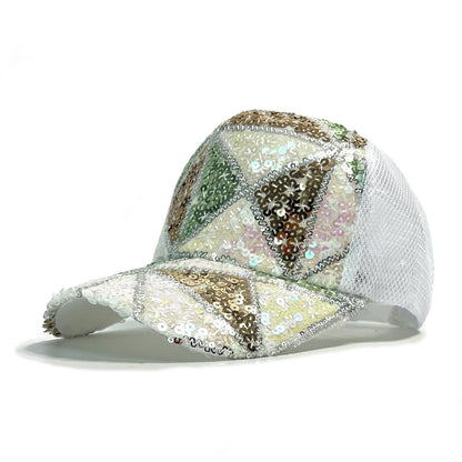 Summer Shiny Sequin Back Mesh Adjustable Cotton Baseball Cap Sun Hat