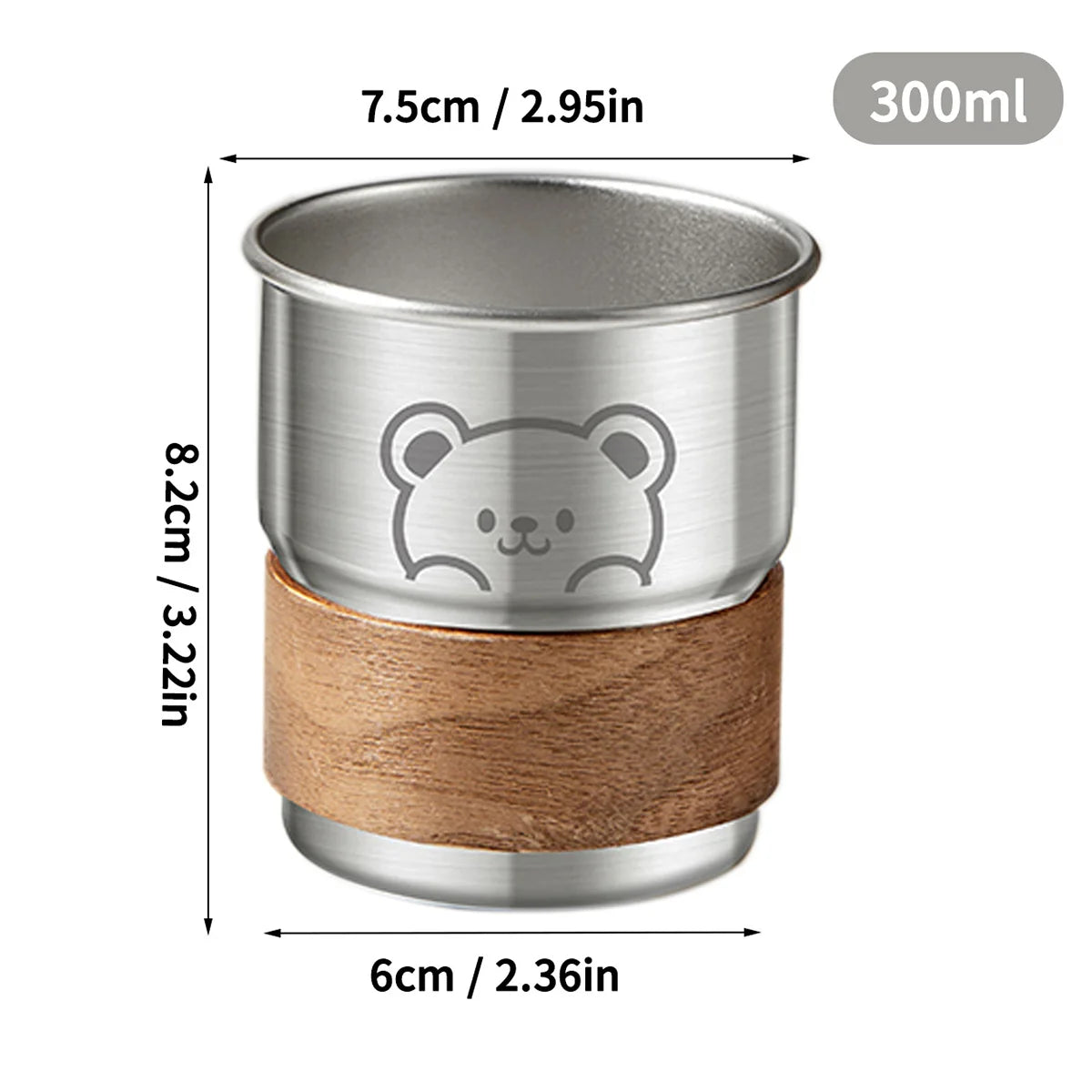 WORTHBUY 300ML Cute Little Bear Water Mug 304 Stainless Steel Coffee Cup With Wooden Anti Scald Pad Office Workers Tumbler