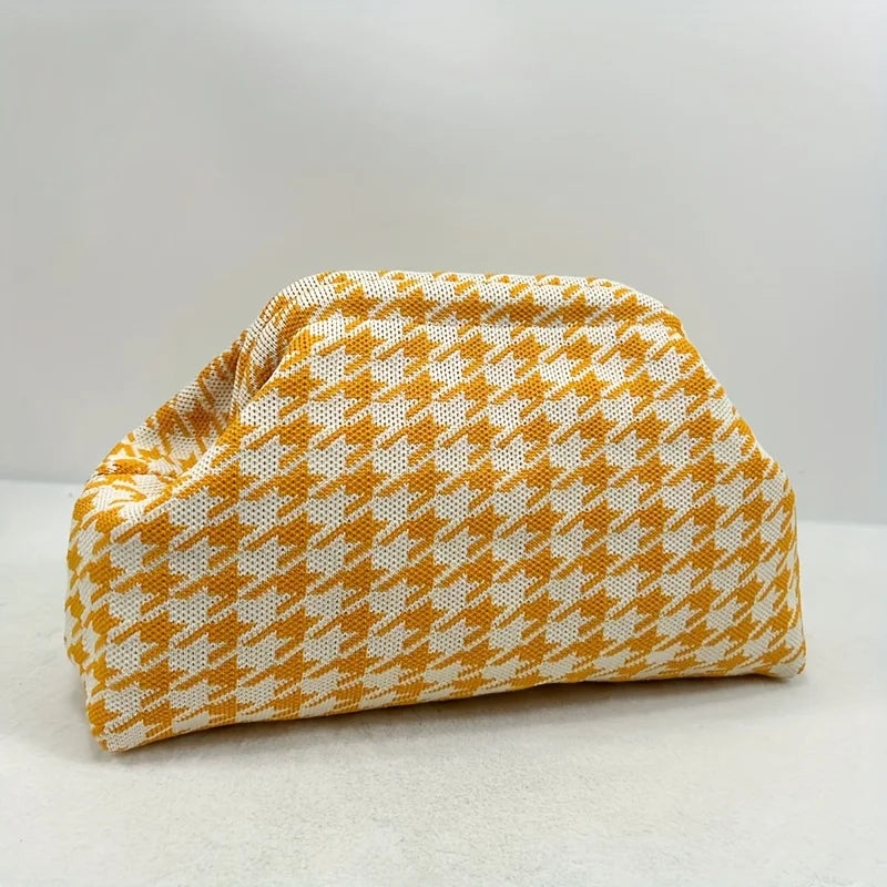 New high-end multi-functional knitted houndstooth makeup bag for women large capacity waterproof travel makeup storage clutch ba