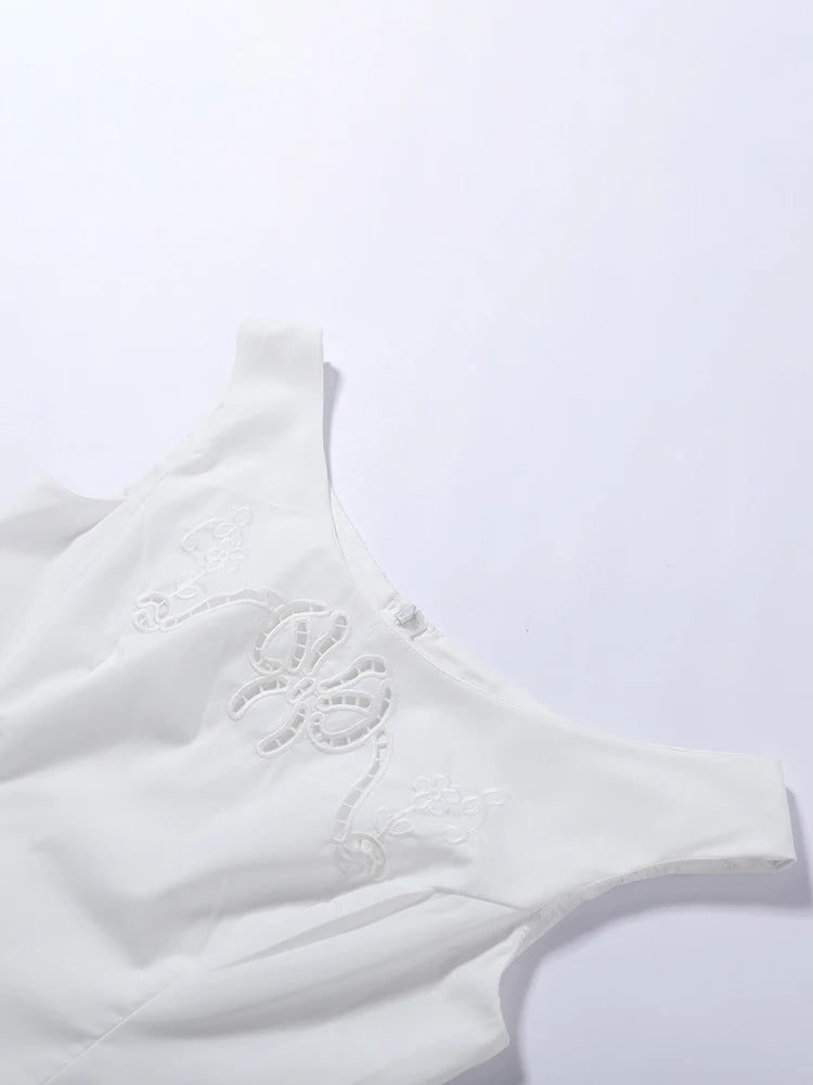 Minimalist White Boat Neck Midi Dress Women Elegant Cap Sleeve A-line Flare Eyelet Embroidery Vestido Wedding  Formal Party Gown