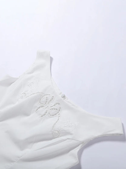Minimalist White Boat Neck Midi Dress Women Elegant Cap Sleeve A-line Flare Eyelet Embroidery Vestido Wedding  Formal Party Gown